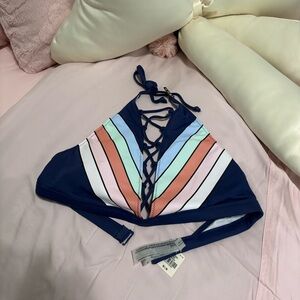Victoria Secret Navy Lace-Up Striped Bikini Top